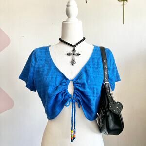 Blue Tie Front Bolero Top Y2K 2000s‎ Fairycore Indie Retro Large